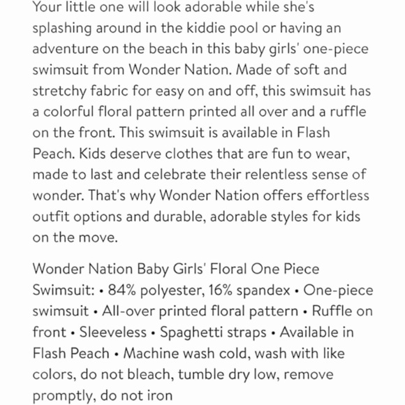 NWT One Piece Floral Print Swimsuit Infants Ruffle Spaghetti Strap Size 18 Mos - Picture 6 of 9